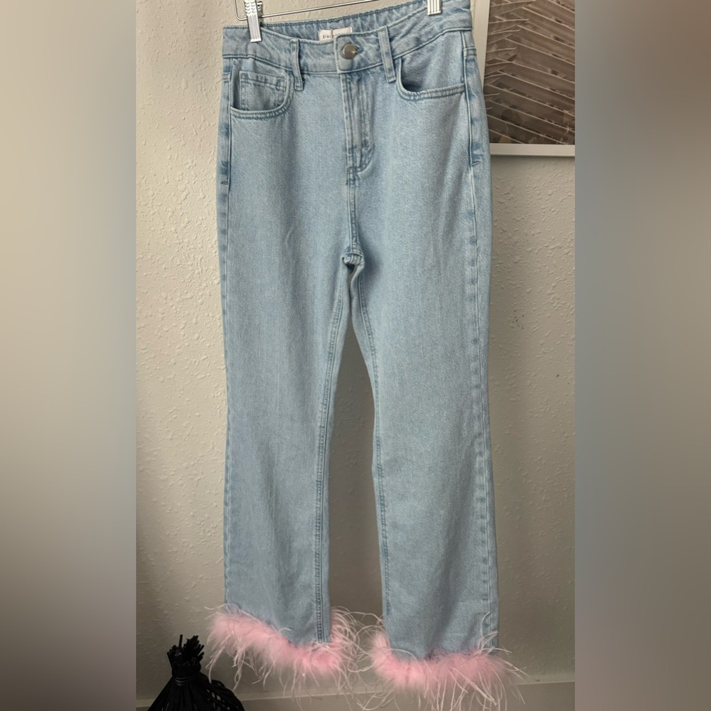 Gianni Bini - x Nastia Liukin Anna Denim Straight Leg Feather Detail Jeans NWT - Picture 5 of 14